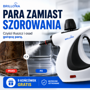 Brillora - Ręczna myjka parowa do uporczywych zabrudzeń - 9 końcówek GRATIS